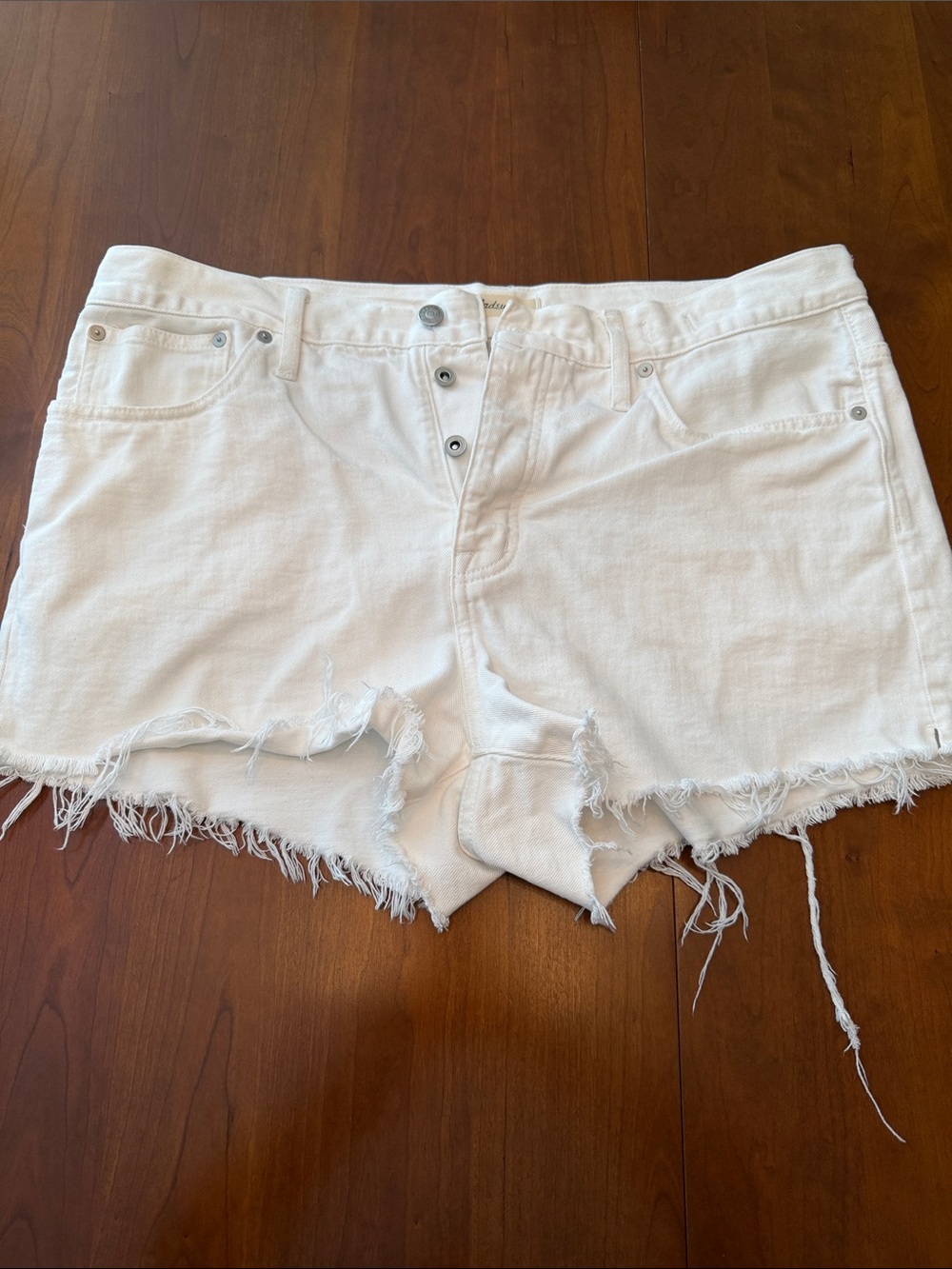 Madewell White Distressed Button-Front Denim Shorts